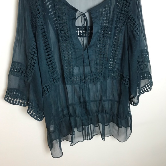 DANIEL RAINN Boho Crochet Detail Sheer Blouse - Picture 3 of 8